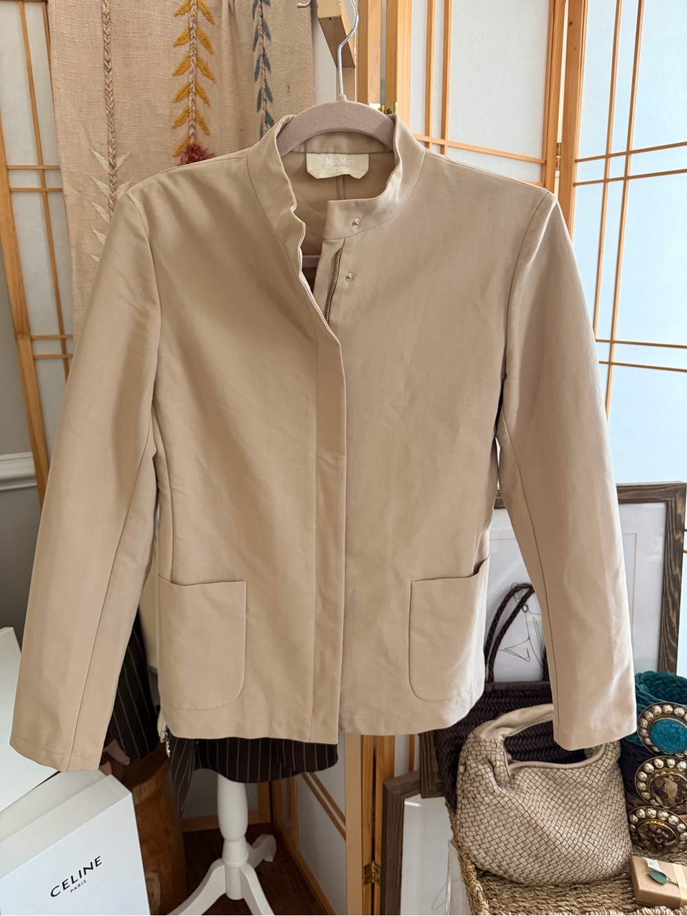 S Max Mara Beige Cotton Zip Front Jacket Italy Size 6 / IT 40